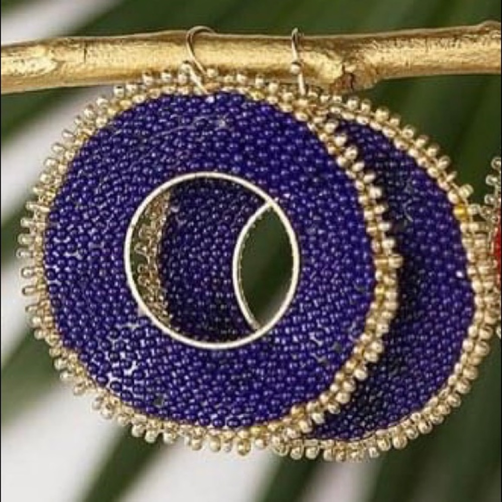 Blue & gold bead earrings